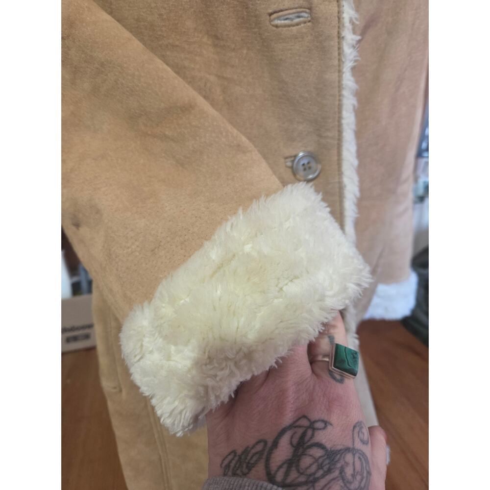 Y2K 100% Suede Penny Lane Outbrook Coat with Shearing Lining Womens Sz Large Tan - Picture 3 of 9